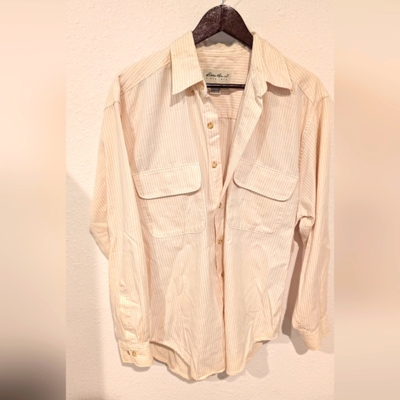 Eddie Bauer Other - Vintage Eddie Bauer Men's Cream & Tan Striped Cotton Button-down M